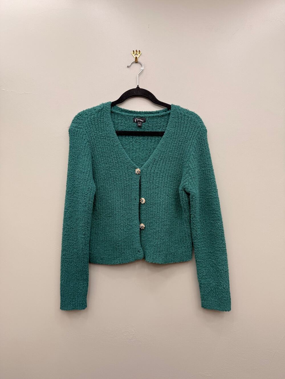 Art Class Green Fuzzy Cropped Cardigan XXL Button Front Cozy Knit